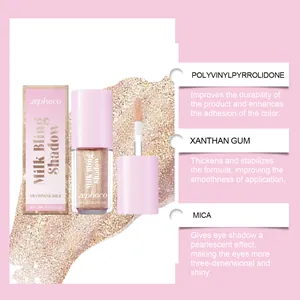 Close-up detail showing key ingredients and features of ZEPHOCO champagne gold liquid eyeshadow