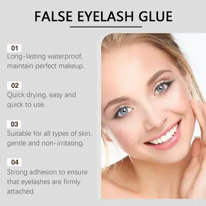 Close-up of model's perfect makeup with long-lasting waterproof false eyelash glue features