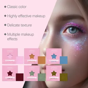Détail montrant six nuances d'ombres à paupières zephoco et maquillage scintillant.