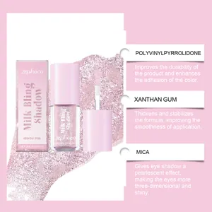 Detail showing Zephoco Crystal Pink liquid eyeshadow ingredients and texture swatch
