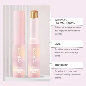 Detail view showing ingredient benefits for the pink glitter eyeshadow stick.