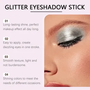 Silver glitter eyeshadow stick on model for sparkling shimmer eye makeup look