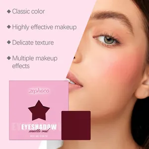 Close-up detail of Zephoco matte red single eyeshadow palette and applied makeup look