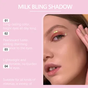 Close-up detail of shimmering pearlescent liquid eyeshadow makeup on a professional model eye