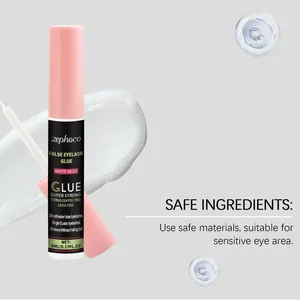 Close-up of white false eyelash glue with safe ingredients for sensitive eyes.