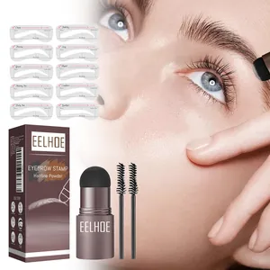 Vista detallada del kit de sello de cejas impermeable EELHOE con 10 plantillas y cepillos