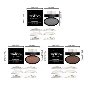 Detailed view of Zephoco eyebrow powder set variants with 6g net weight and dimensions.