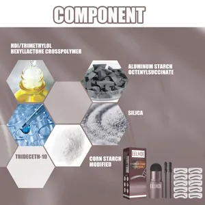 Detalle de los ingredientes del polvo para el cabello EELHOE con sílice y almidón.