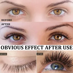 Vergleich von langen, dichten Wimpern vor und nach der Anwendung des Pflegeserums