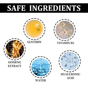 Detailed view of safe ingredients including Ginseng, Hyaluronic Acid, and Vitamin B5.
