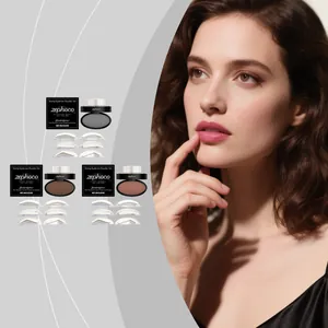 Zephoco waterproof eyebrow stamp powder set with three shades and stencils, detail view