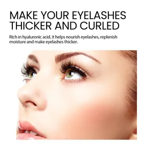 Close-up of long, thick, and curled eyelashes after applying nourishing eyelash serum