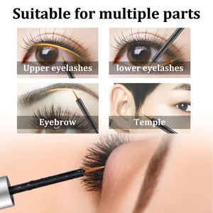 Detailed macro view showing the precise application of serum on eyelashes and eyebrows