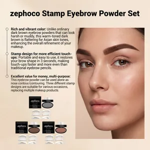 Detailed feature highlights of Zephoco waterproof eyebrow powder stamp set with model