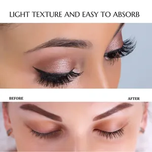 Detail view showing before and after comparison of eyelash growth serum results