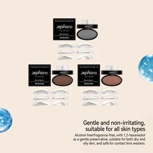Macro detail of zephoco waterproof stamp eyebrow powder set with three color shades