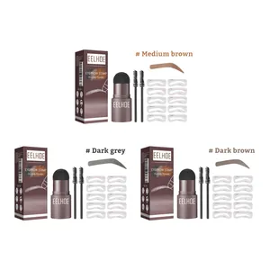 EELHOE Waterproof Eyebrow Stamp Kit Con 10 Plantillas 2 Cepillos Polvo Natural Línea Cabello Herramienta Maquillaje Ojos Mujer