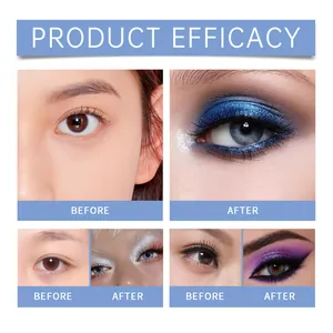 Confronto dei risultati del trucco occhi prima e dopo l'uso dell'ombretto liquido glitterato.