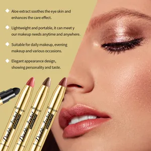 Detalle de los lápices de sombras de ojos dobles EelHoe con efecto de maquillaje
