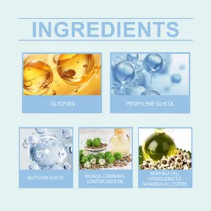 Detailed visual list of key ingredients in eyelash serum including Castor Oil and Glycerin