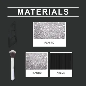 Vue macro détaillée des matériaux du pinceau de maquillage en plastique et nylon
