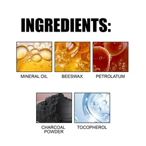 Detailed view of ingredients for waterproof liquid eyebrow pencil with charcoal and oils
