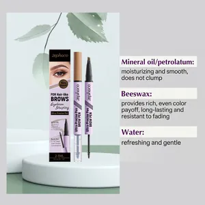 Detailed view of Zephoco dark brown eyebrow pen with mineral oil and beeswax ingredients