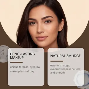Primo piano sugli effetti professionali del trucco sopracciglia marrone scuro a lunga durata