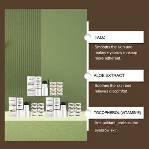 Vista detallada de ingredientes del sello de cejas Zephoco con talco y extracto de aloe
