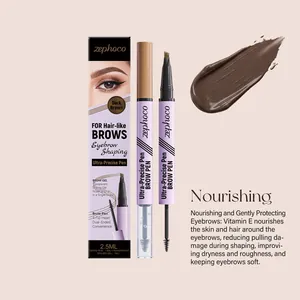 Detail view of Zephoco 2-in-1 dark brown eyebrow pen and gel with nourishing formula