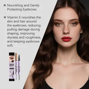 Detail view of Zephoco 2-in-1 eyebrow pen in dark brown with nourishing Vitamin E benefits.