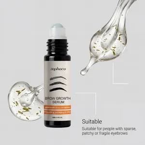 Macro detail of Zephoco rosemary eyebrow growth serum bottle with roll-on applicator