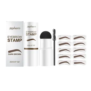 Kit timbro per sopracciglia professionale Zephoco marrone scuro con dieci stencil e pennello