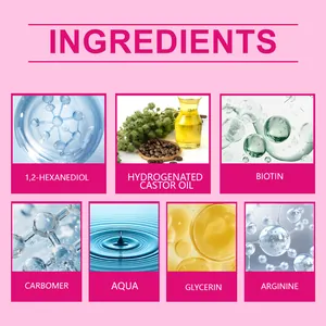 Lista detallada de ingredientes clave para el suero de cejas con iconos visuales de calidad