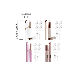 Set de depilador de cejas eléctrico recargable en cuatro colores con cabezales de repuesto