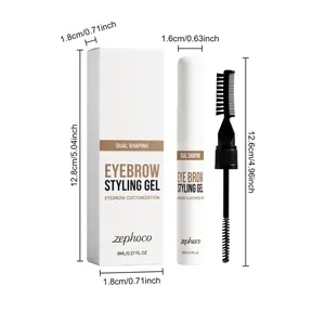 Detaillierte Produktabmessungen für das zephoco Augenbrauen-Stylinggel und den Stab.