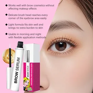 Vista detallada del suero profesional para cejas con aplicador y una toma macro del ojo