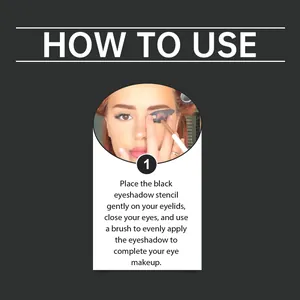 Guide d'utilisation du pochoir à paupières réutilisable avec un pinceau à maquillage.