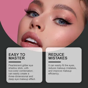 Vue détaillée de l'effet maquillage pailleté nacré avec un bâton d'ombre à paupières bicolore