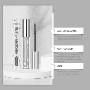 Detailweergave van de zilveren glitter mascara ingrediënten met ricinusolie en mica