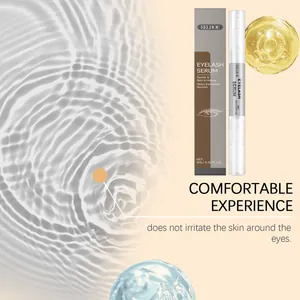 Detailansicht von EELHOE Wimpernserum-Stift und Verpackung mit nährenden Serum-Texturen