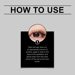 Instructional guide showing how to apply black matte waterproof eyeliner to the eyelashes