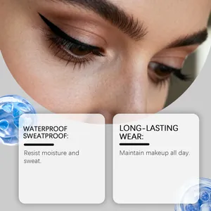 Close-up of black matte winged eyeliner showing waterproof and long-wear features.