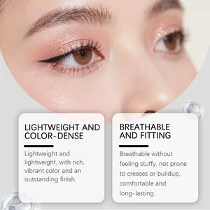 Close-up of shimmering rose gold eyeshadow on eyes for a breathable, vibrant finish