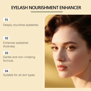 Detail view of eyelash nourishment enhancer benefits with a female model close-up.