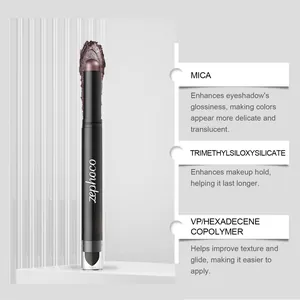Détail du bâton d'ombre à paupières Zephoco violet foncé avec liste des ingrédients