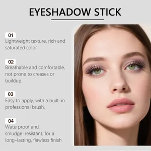 Gros plan d'un stick ombre à paupières violet foncé avec un fini mat et lisse