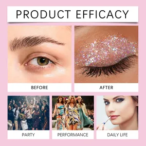 Liquid glitter eyeshadow efficacy showing before and after results with various usage scenes