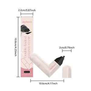 Technical dimensions of the zephoco double-ended black eyeliner stamp and packaging