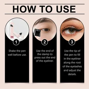 Step-by-step instructional guide for using zephoco black double-ended eyeliner stamp